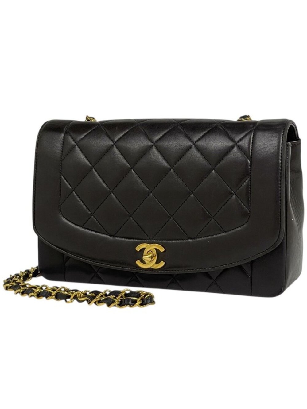 Chanel Shoulder Bag Diana Quilted Single Flap CC Logo Leather Black